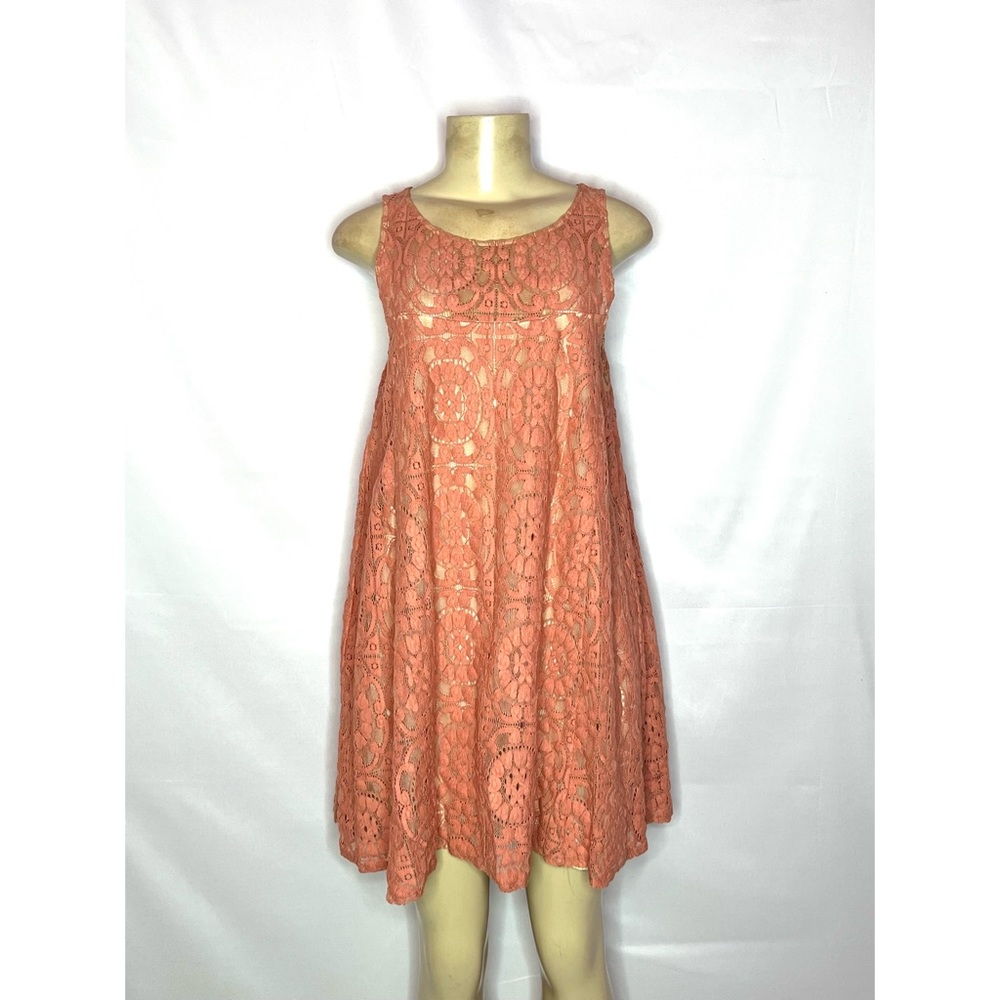 FREE PEOPLE CORAL SLEEVELESS LACE BACK OUT SWING DRESS SIZE MED